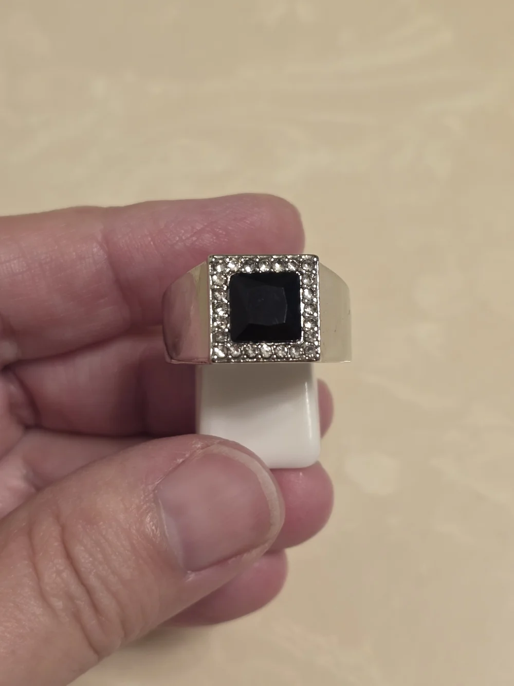 Men's Silver CZ and Onyx Ring Size 10